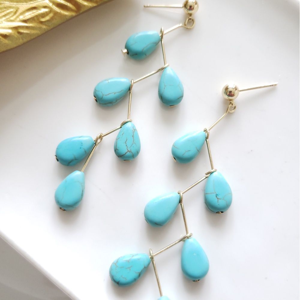 New! FP Chandelier Natural Stone Dangle Earrings - Picture 2 of 10